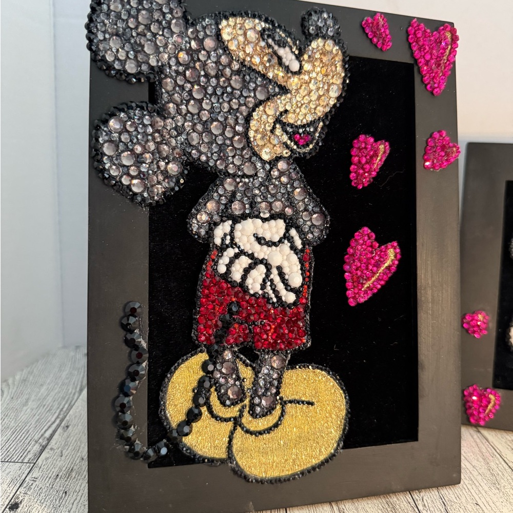 Mickey & Minnie Mouse Rhinestone Book Shelf ArtWork Bedazzled Picture Frame - Picture 4 of 13
